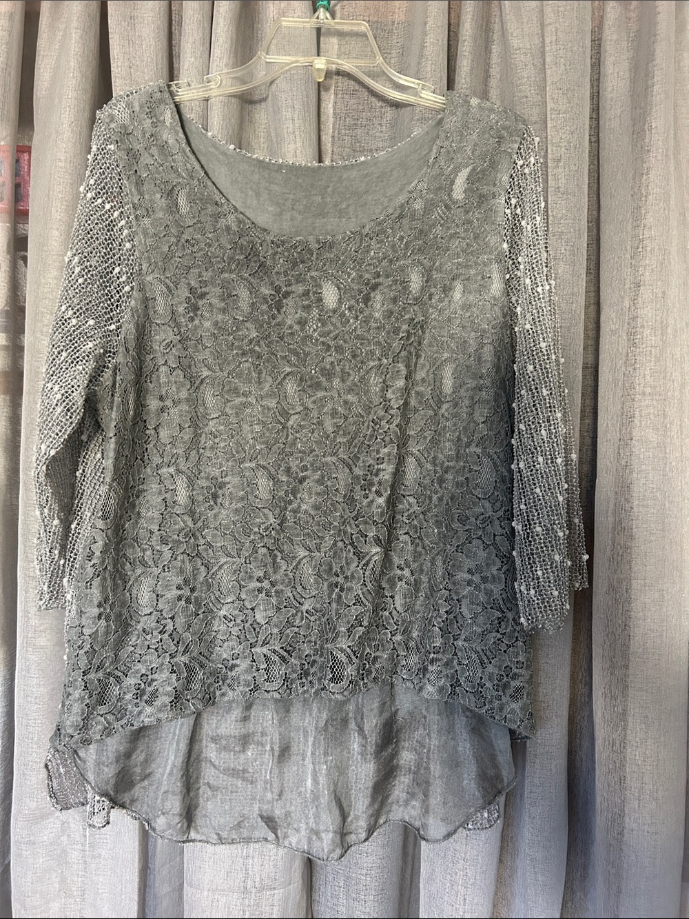 Women's Gray Lace Layered Tunic Top